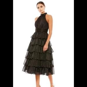 Brand New! Mac Duggal LAYERED POLKA DOT HALTER DRESS, SZ6